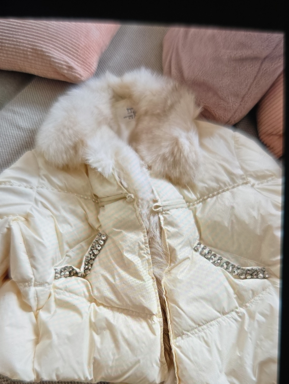 Moda International Cream Puffer Coat with Faux Fur Collar